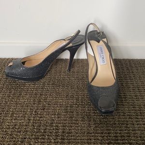 Jimmy Choo sparkly black sling back high heels